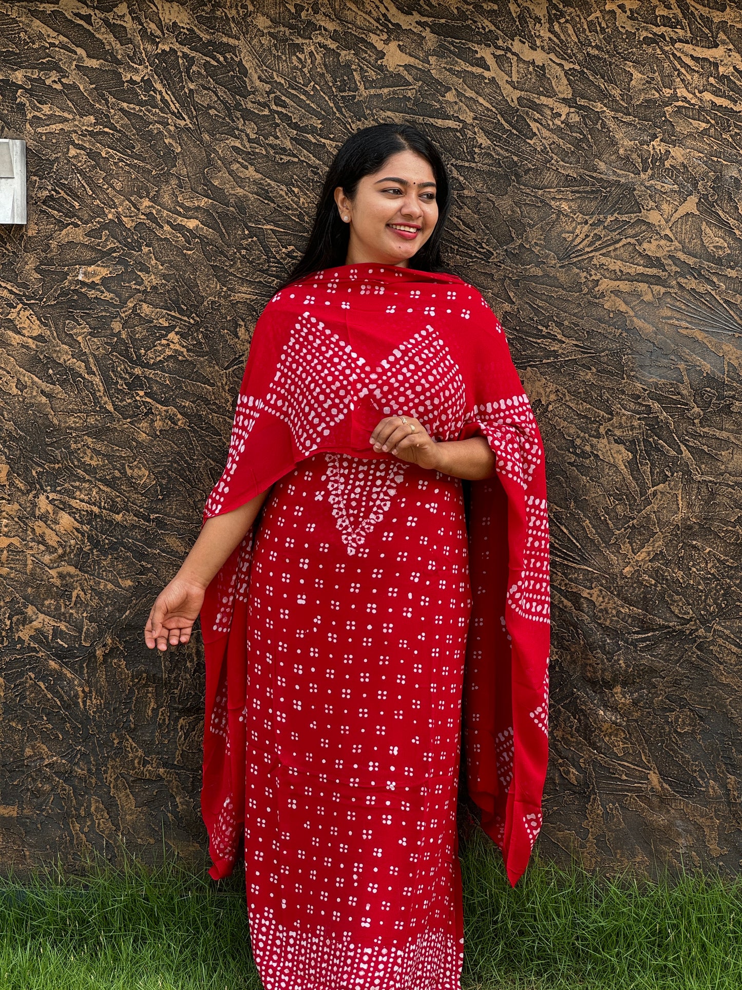 Viscose Georgette Batik Print Unstitched Churidar Material- A1372