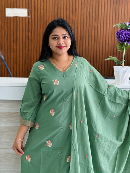 Sage green shade beautiful mul cotton 3-piece salwar set A1918