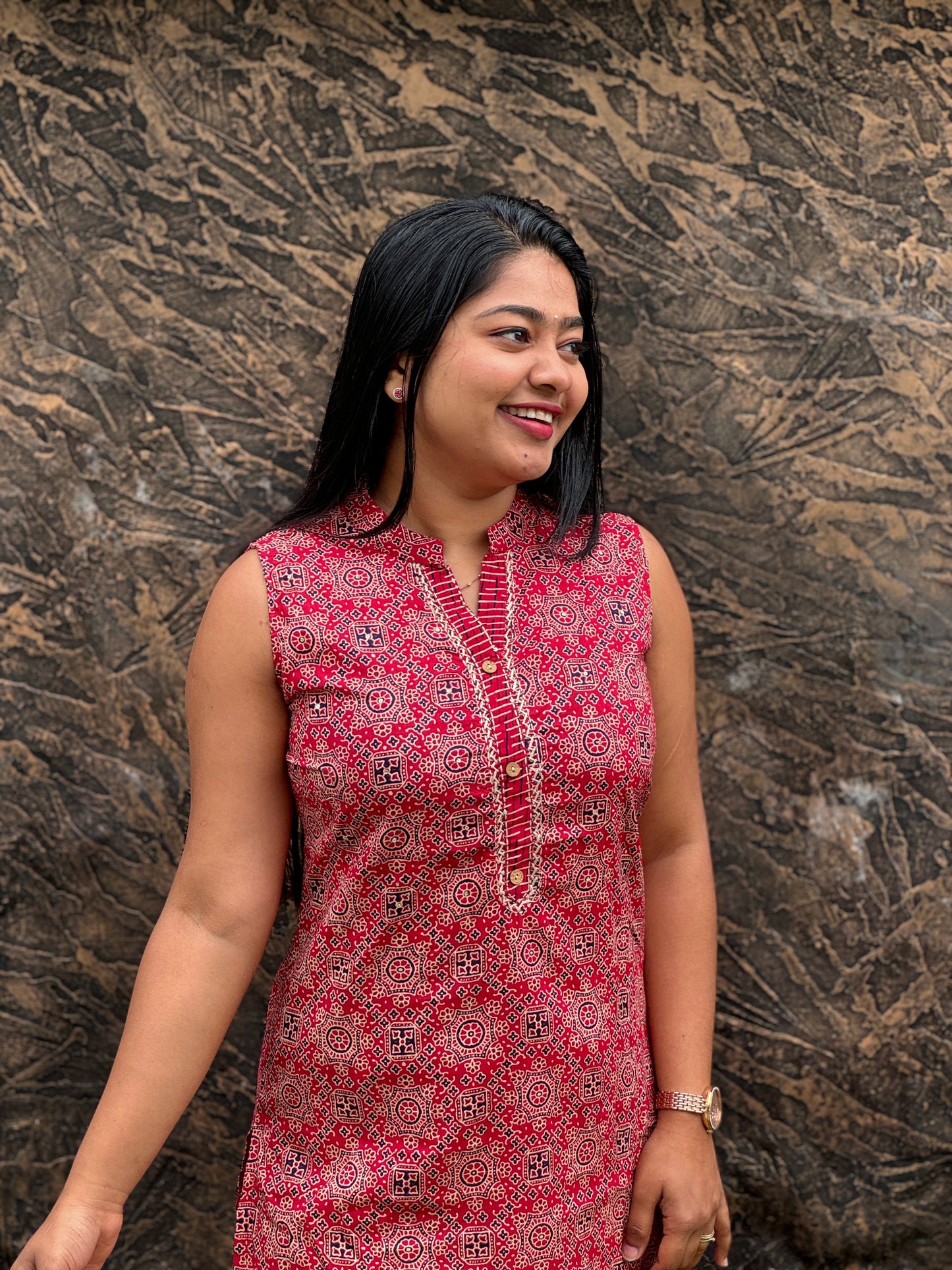 Elegant Red Ajrakh Co-ord set : A 1477