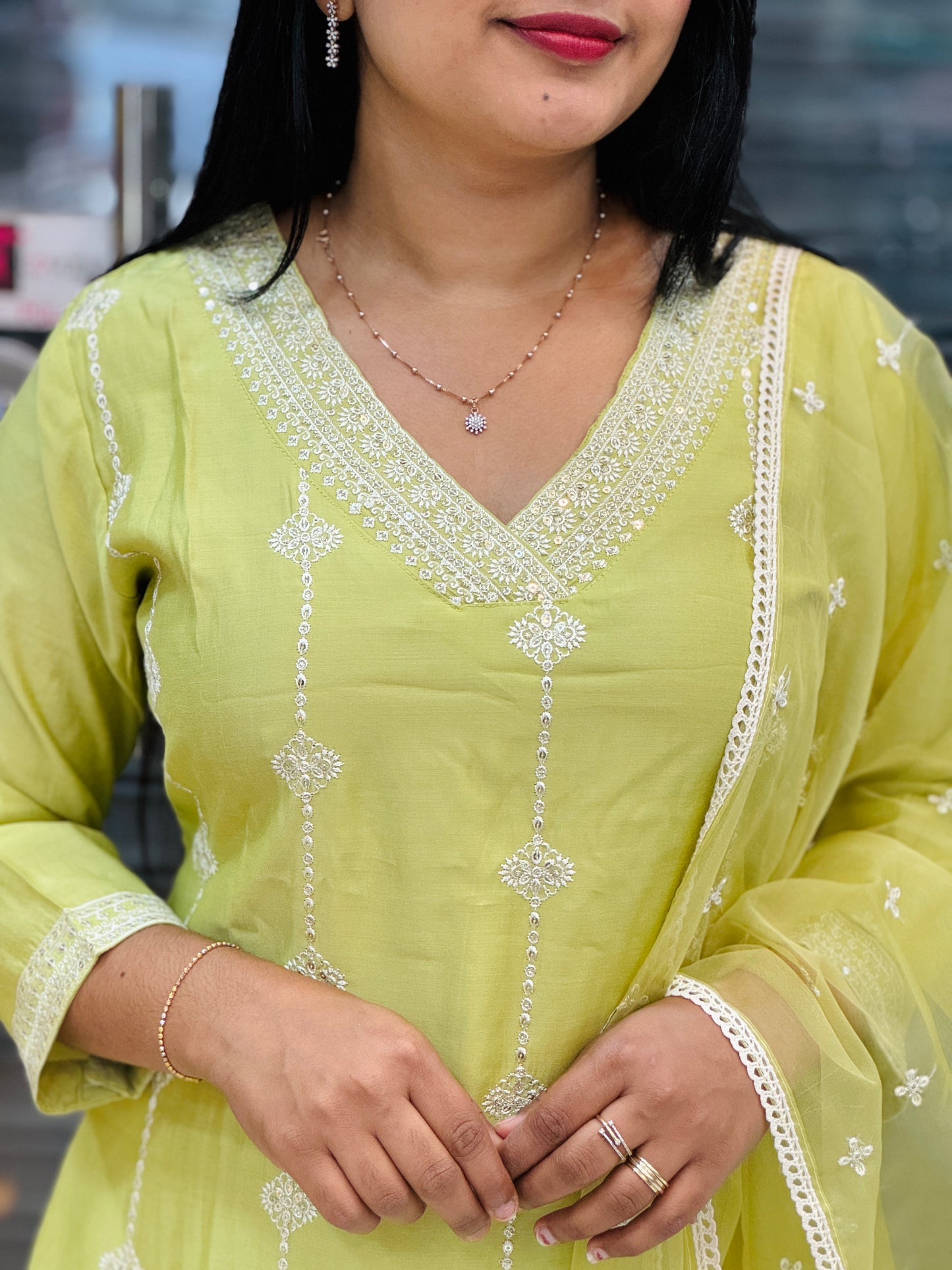 Luxurious Pista Green Silk 3-Piece Set A- 1545