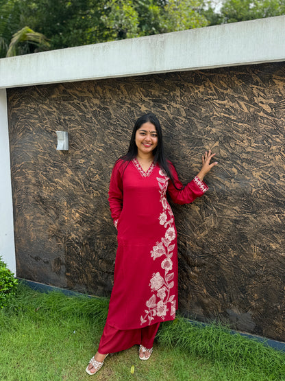 Soft Cotton Cordset In a rich Maroon shade - A1444