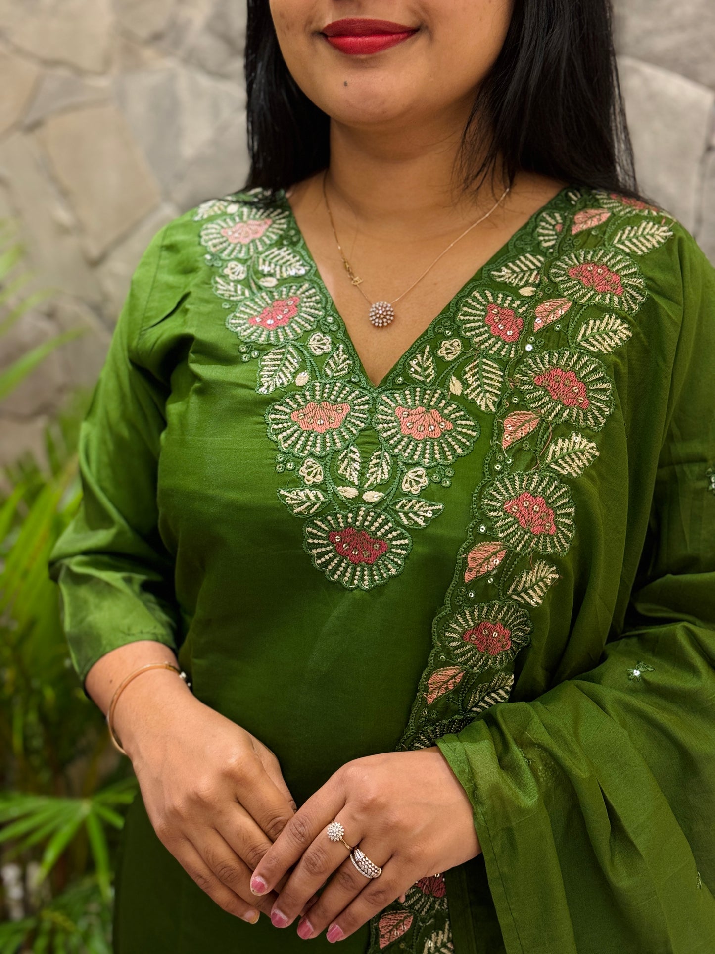 Purple & Green Chanderi Silk 3-Piece Set A1943