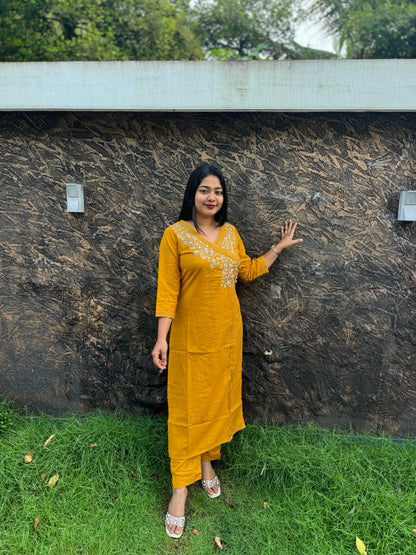Angrakh style Flex Cotton 2 piece Co-ord Set with Thread work A - 1508