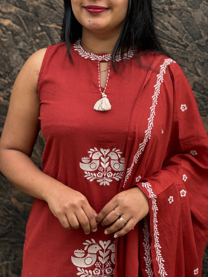 Brick Red & Onion Pink 3-Piece Salwar Set A- 1492