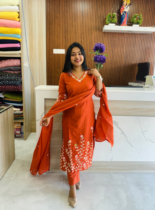 Orange Mulcotton 3 piece Salwar Set A1665