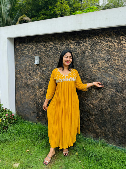 Premium Georgette Elegance ✨ Stunning mustard yellow and teal green - A1487