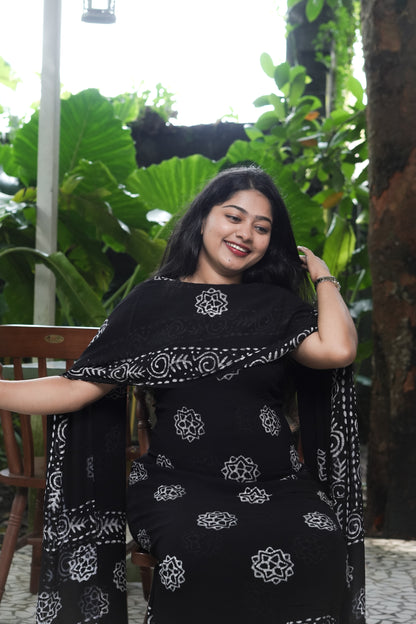 Black Georgette Unstitched Churidar Material - A 2000