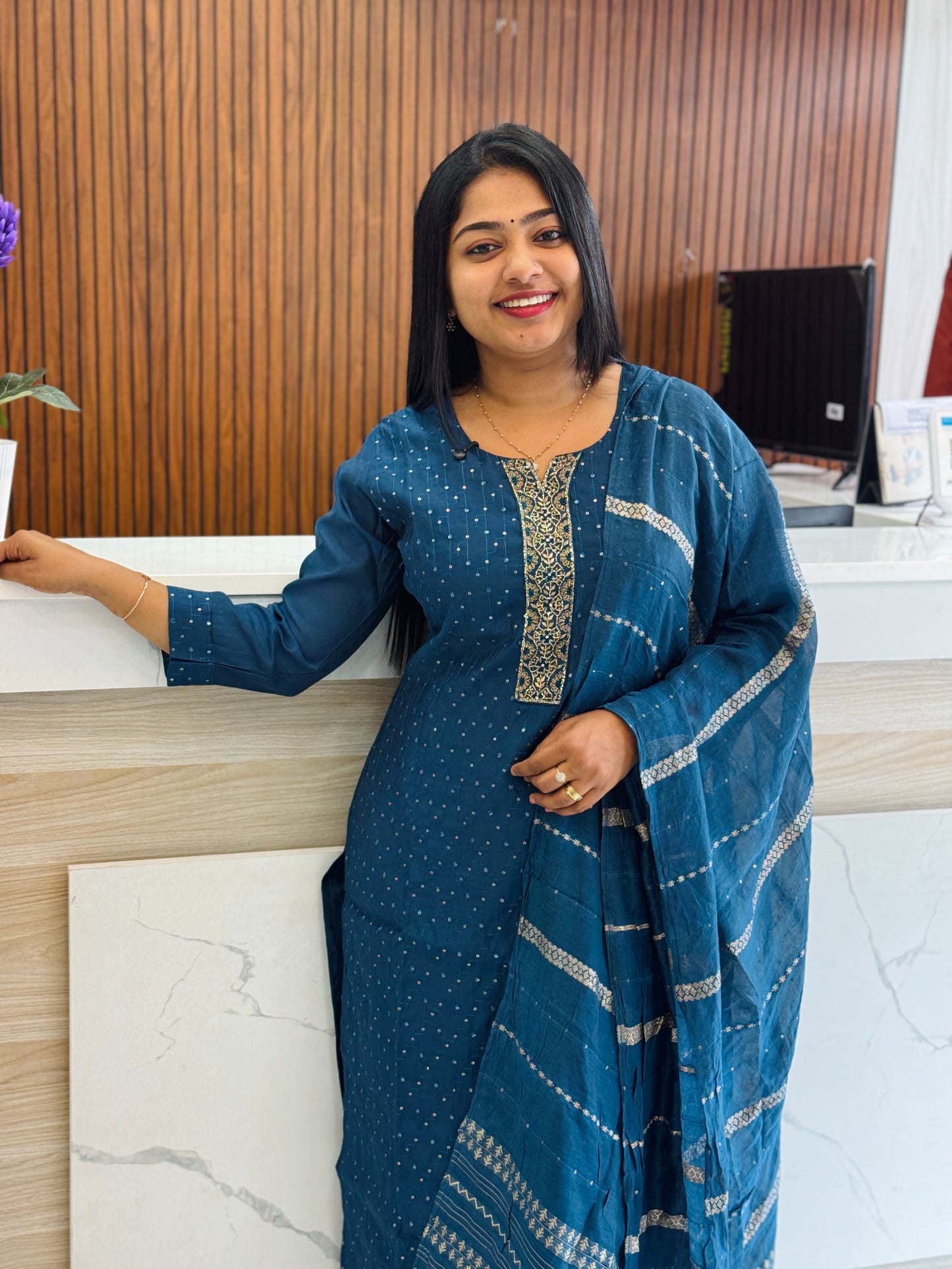 Festive Function Wear | Power Blue Three Piece Set A- 1561