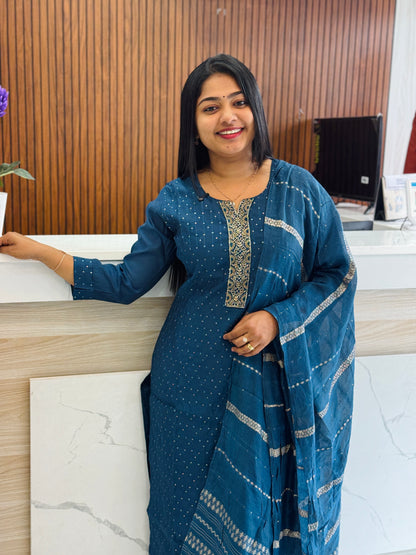 Festive Function Wear | Power Blue Three Piece Set A- 1561