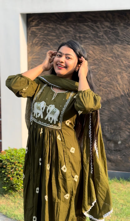 Elegant Olive Green and Maroon 3 piece Set