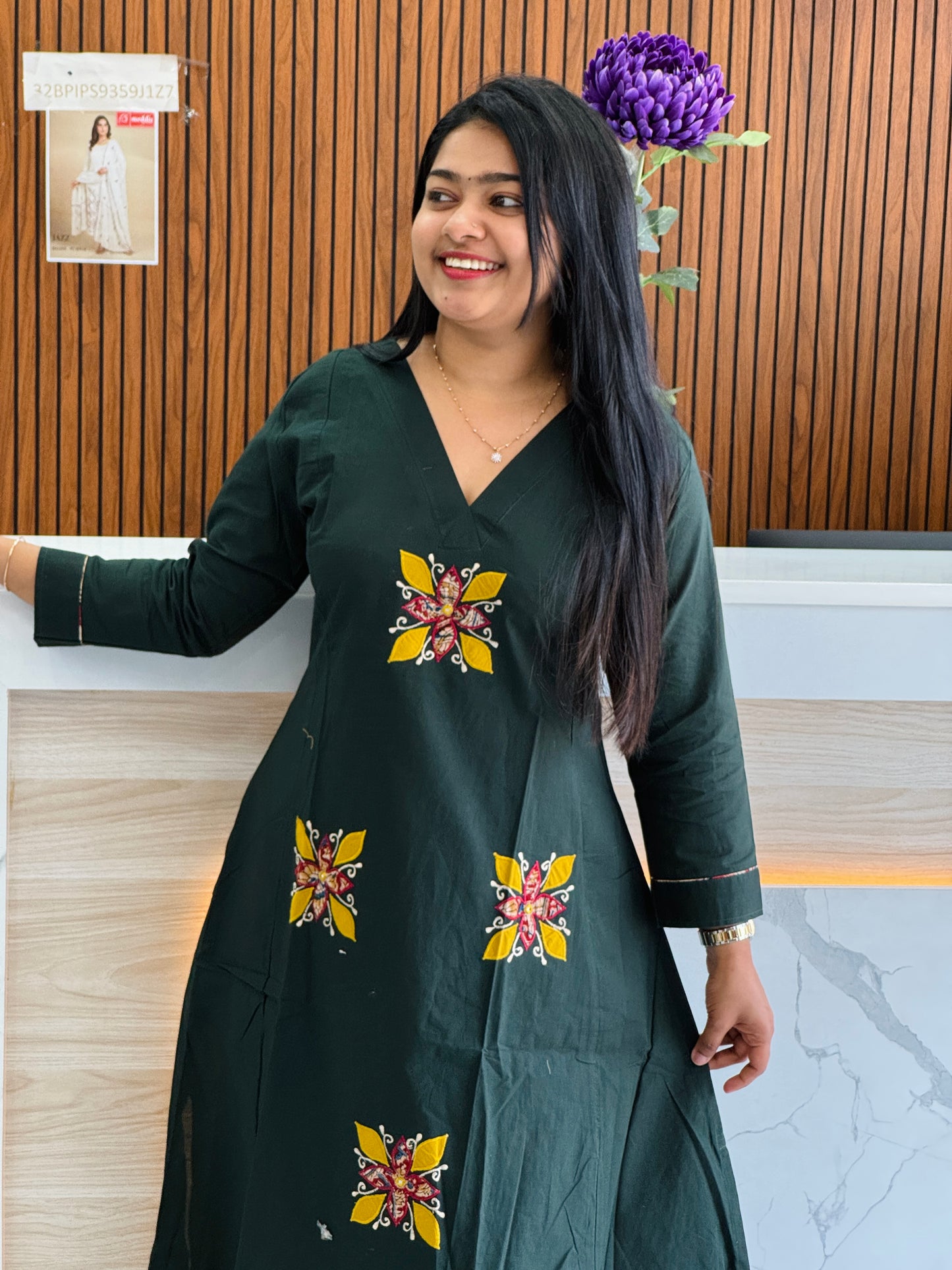 Bottle green Khadi Cotton Premium Cord Set with Ajrak Detailing A1682