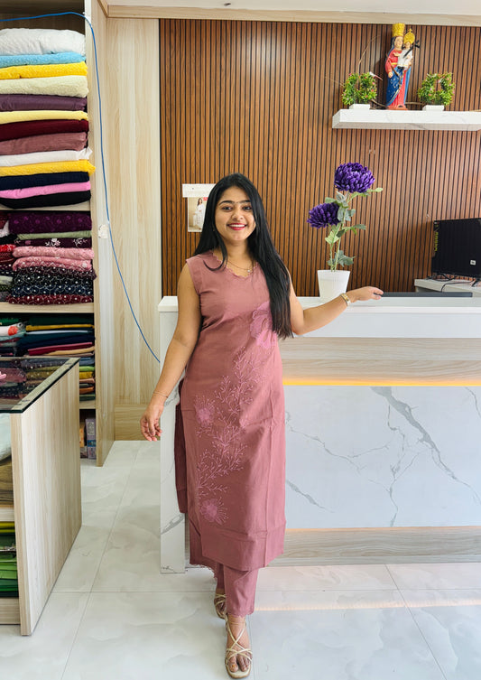 Elegant Onion pink Cordset with Pink  Embroidery A1701