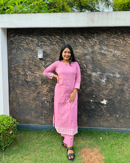 Pink Brick Red Brown Grace –Embroidered Elegance in Every Thread