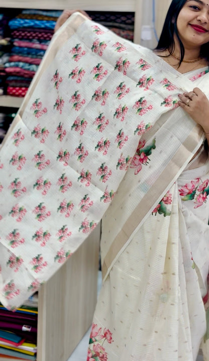 Lotus Printed Onam Saree