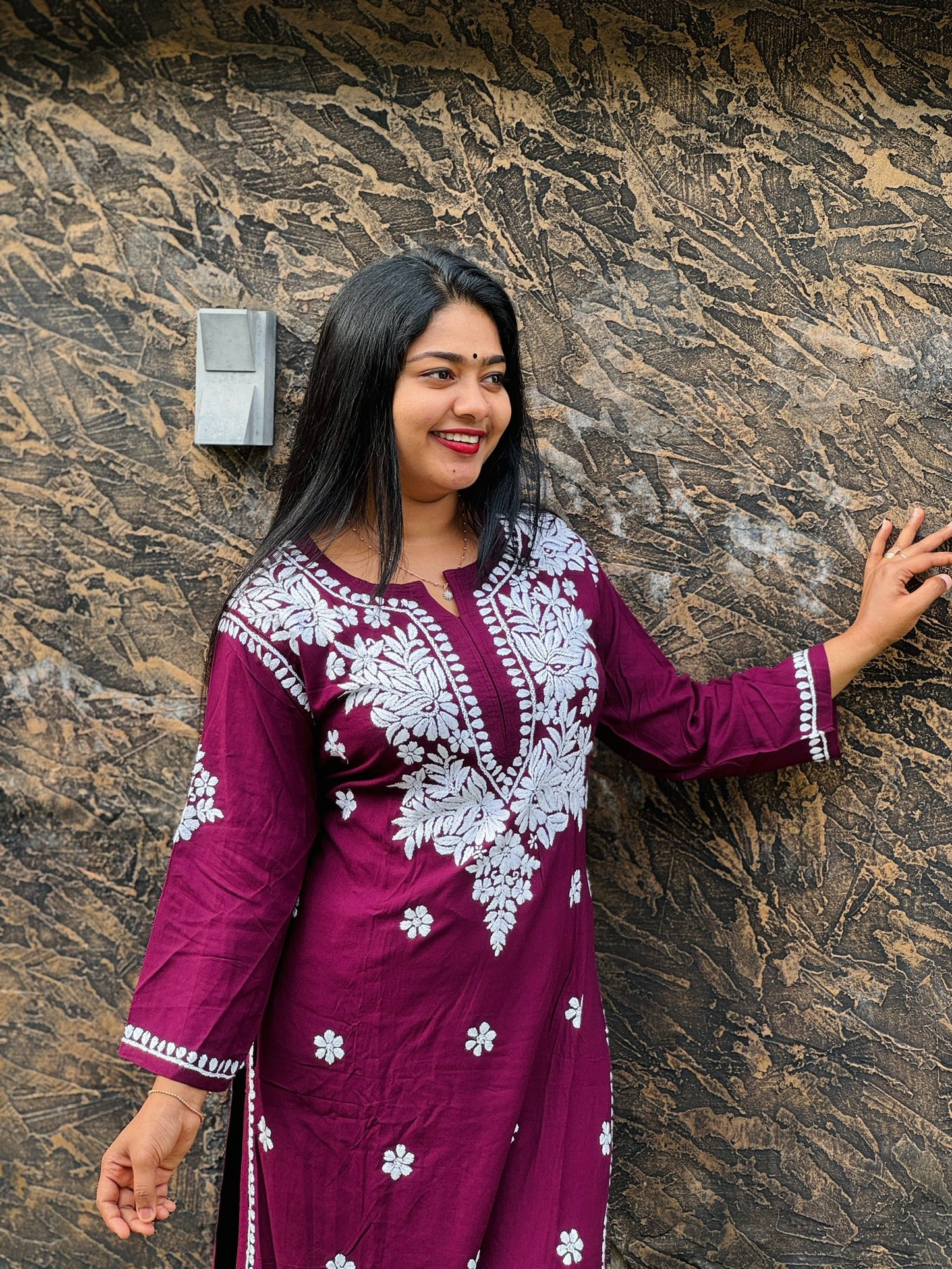 Skyblue & Wine Chikankari Cordset