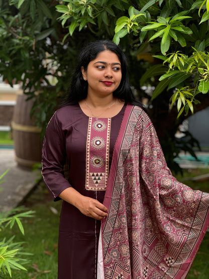 Khajji Modal Silk Suit with Ajrakh Print Dupatta - A1442