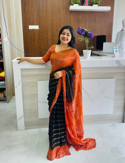 Orange Georgette Banarasi Saree A1720