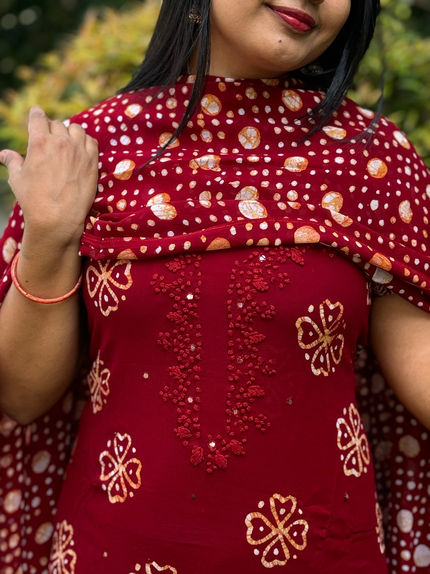 Batik Print | Georgette Fabric | Unstitched Churidar Material A1614