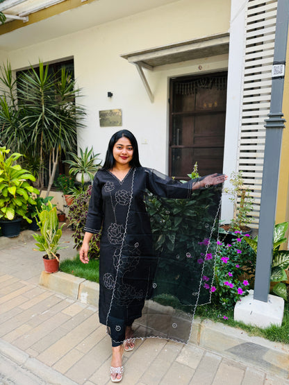 Black Soft Silk 3 Piece Salwar Suit - A1310