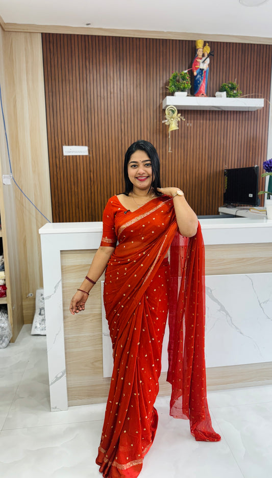 Function Wear Brick Orange Saree