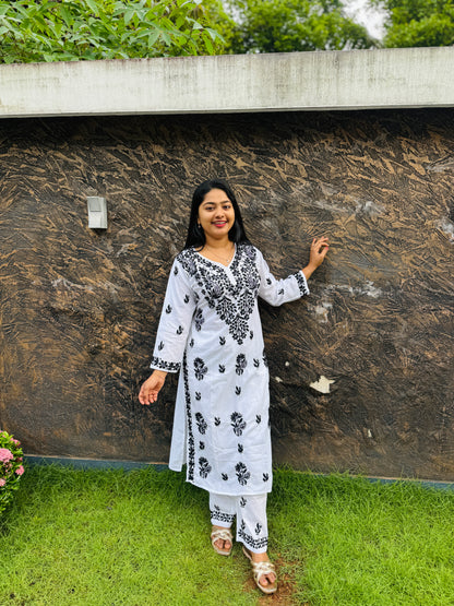 Black & White Chikankari Cord Set A1585