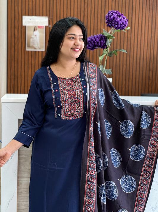 Premium Modal Silk three piece set Blue & Black Combo.A1693
