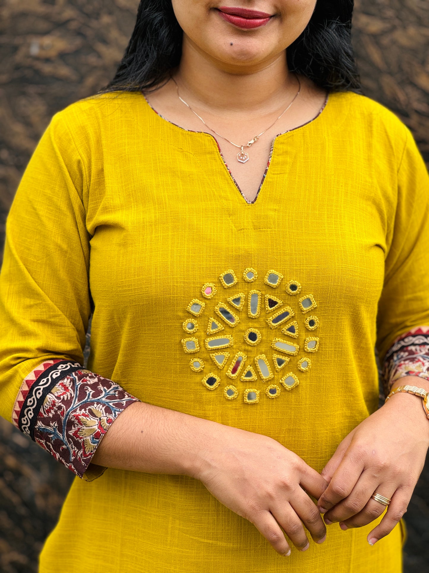 Lime Yellow Soft Cotton Cord Set Adorned with graceful Kalamkari pattern- A1427