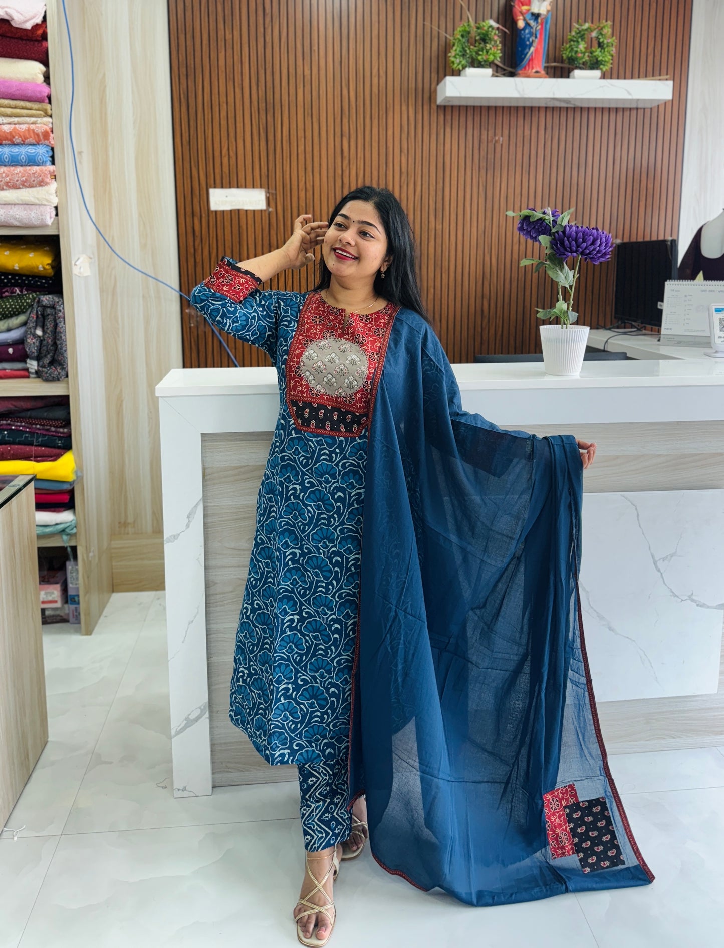 Ajrak handblock printed 3-piece set in a stunning indigo blue shade 💙A1774
