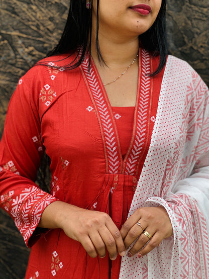 Brick Red Anarkali Set - A1482