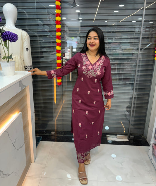 Elegant Wine  Khadi Cotton Cord Set