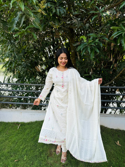 Premium Mul Mul Cotton 3 Piece ( Mint Green & Yellow ) A1662