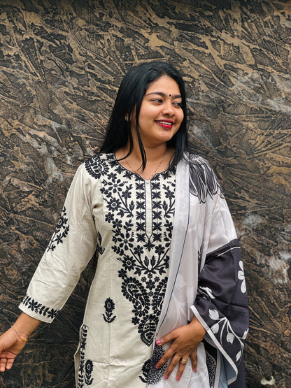 Premium Beige Chikankari Set A - 1523