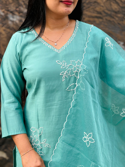 Festive Function Wear | Aqua Blue Three Piece Set A- 1555