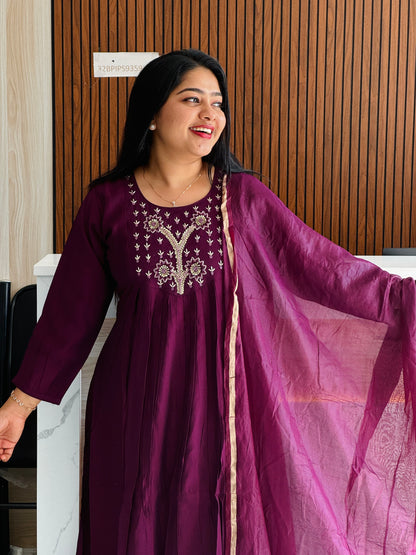 Purple Chanderi Silk 3 piece Salwar A1658