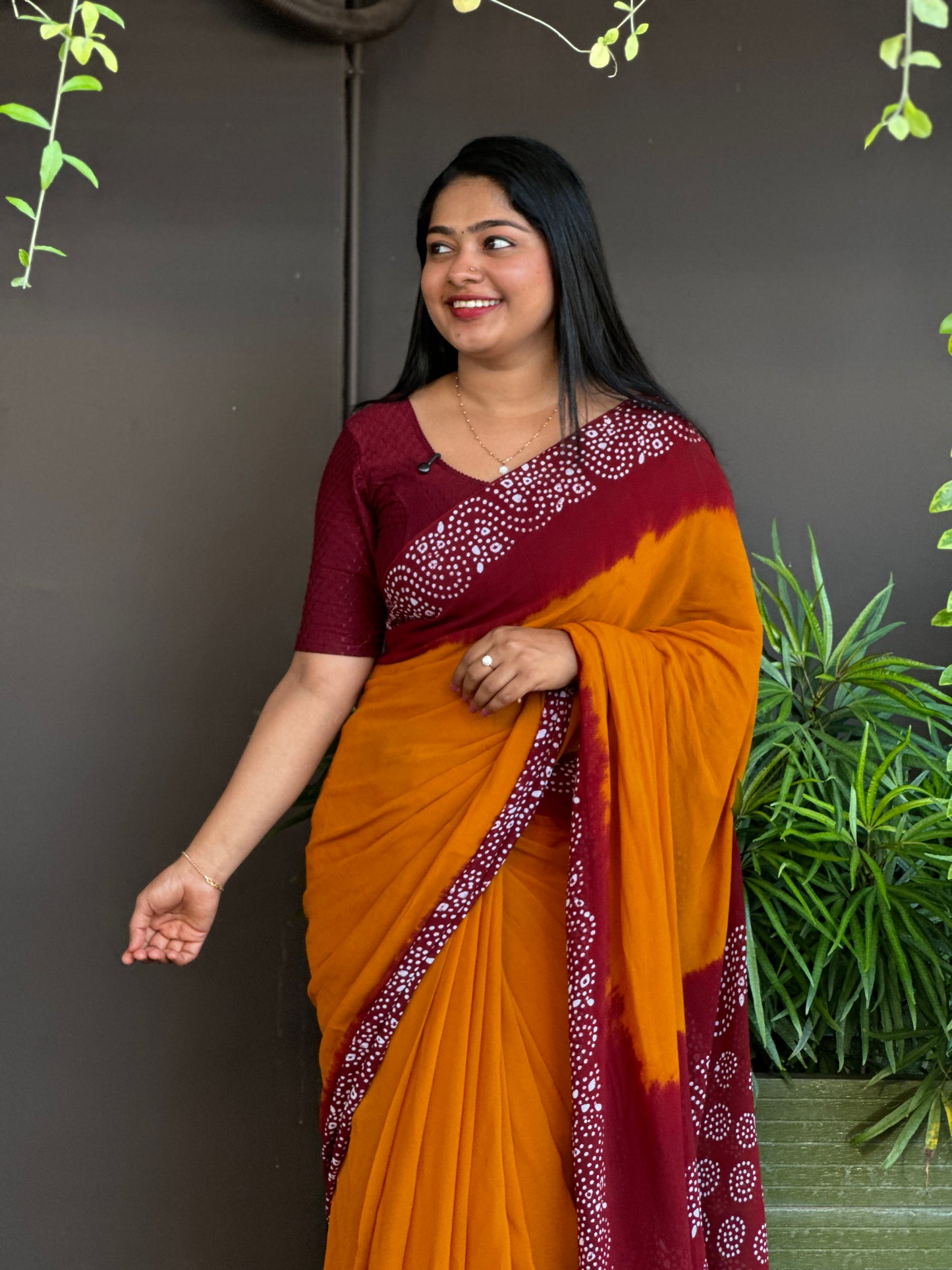 Yellow & Maroon Viscose Georgette Saree A1592