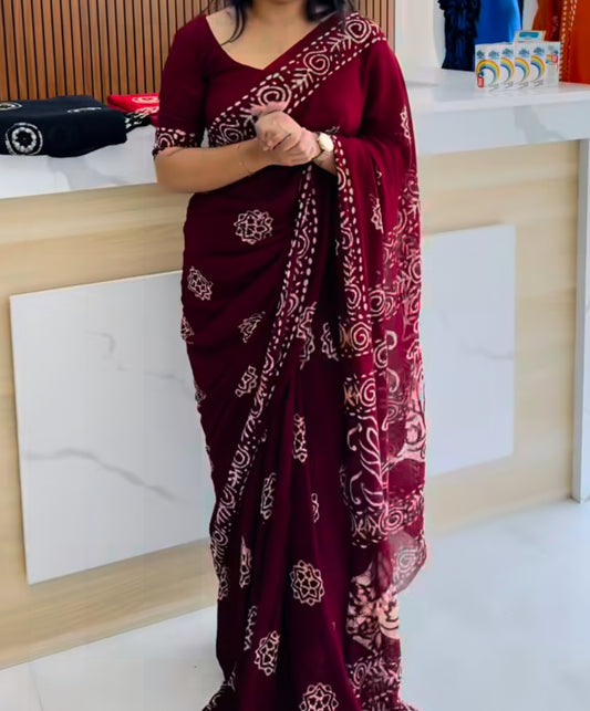 Elegant Crushed Georgette Saree-A1100