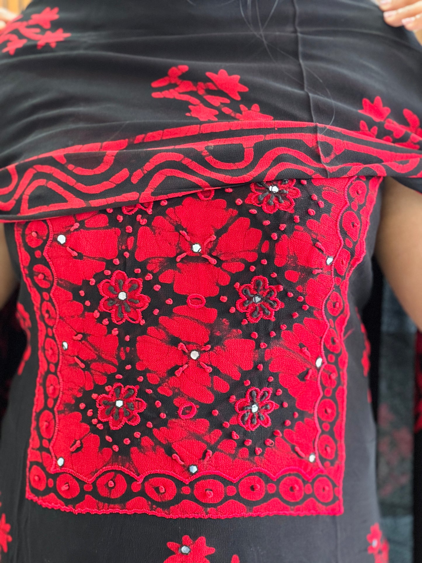 Elegant Black & Red Combo Unstiched Salwar Material A1939