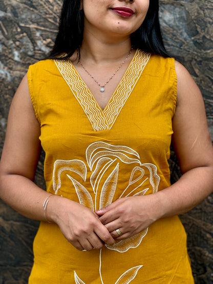 Pista Green & Mustard Yellow Khadi Cotton Corset Set A - 1518