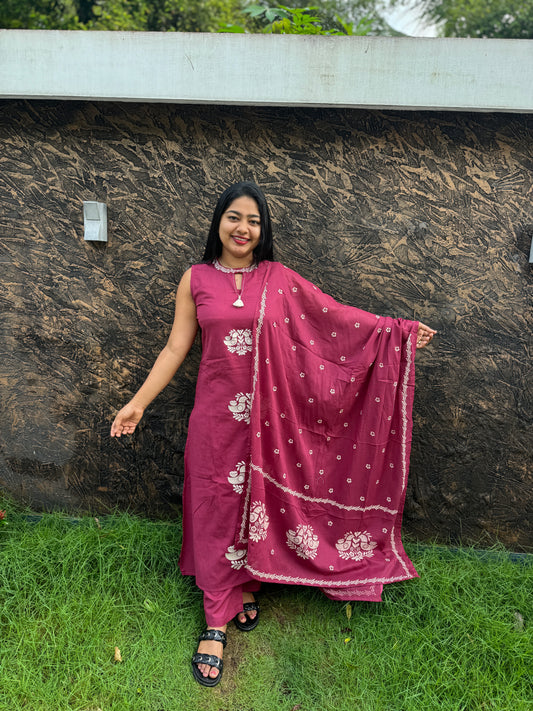Brick Red & Onion Pink 3-Piece Salwar Set A- 1492