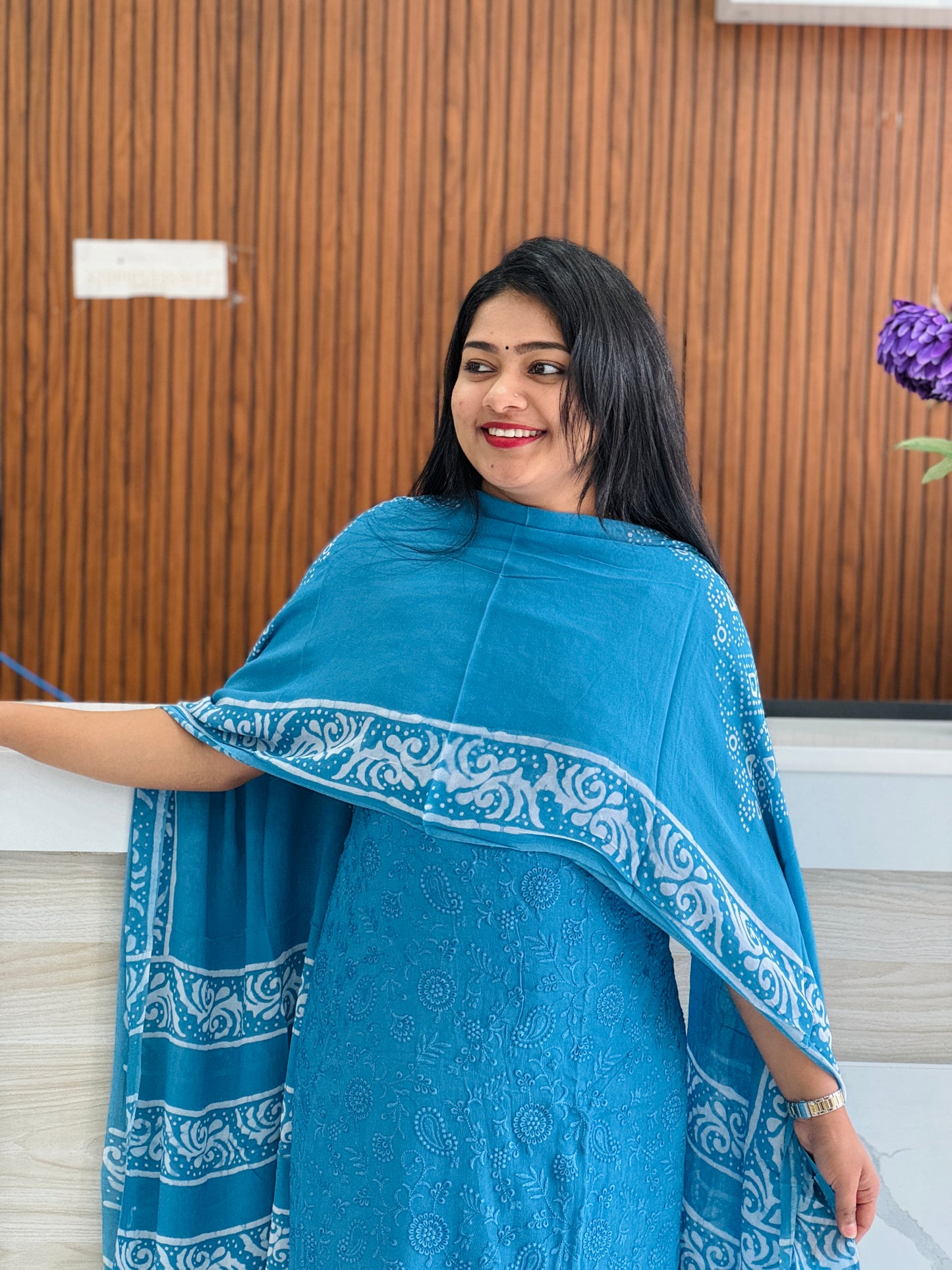 Batik Print | Embroidery Georgette Fabric | Premium Unstitched Churidar Material A1758
