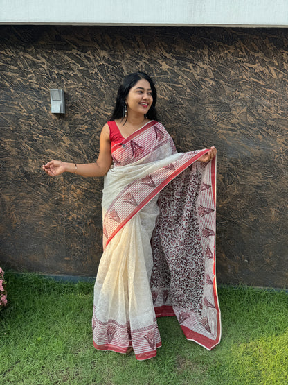 Tepchi Kota Hand Block Print Saree-A1327
