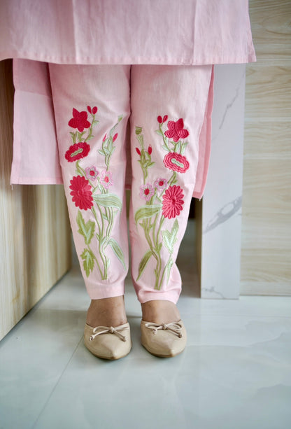 Off white & baby pink Cotton Co-ord Set A1606