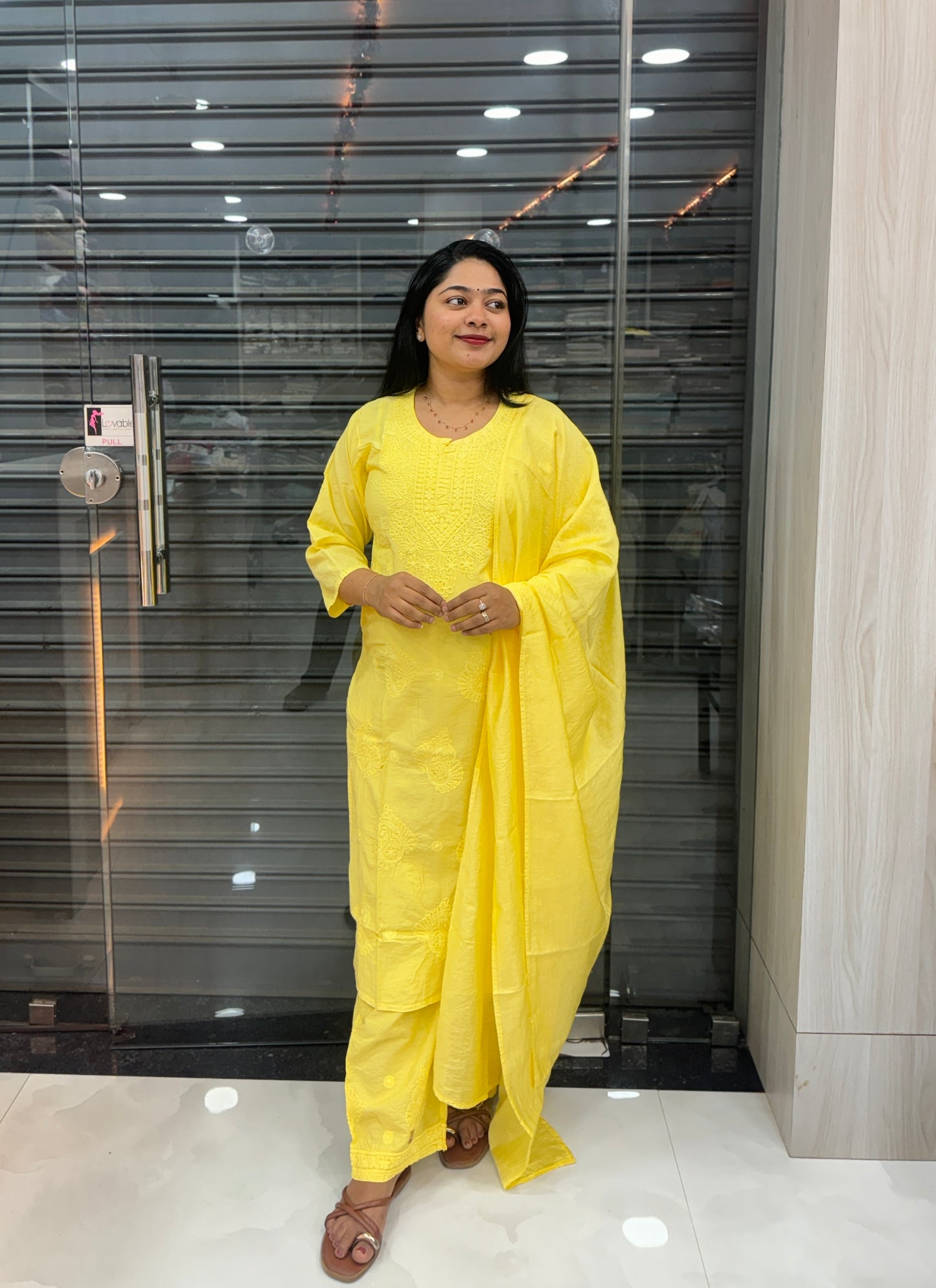 Bright Yellow Chikankari Cotton 3-Piece Set 💛 A2033