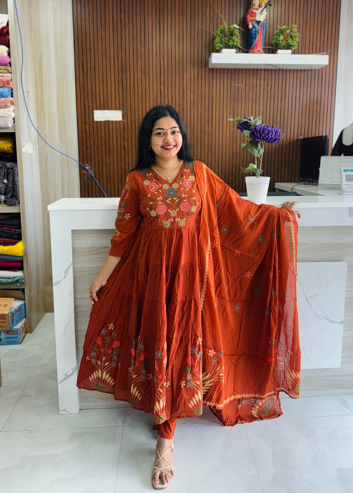 Flair model dark brick orange 3-piece salwar set 🧡A1771