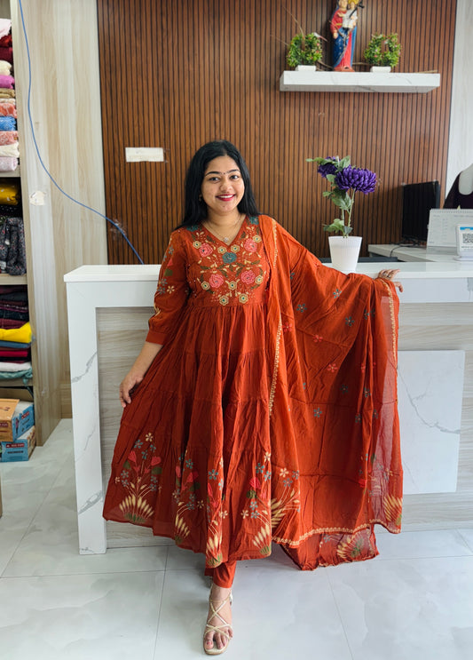 Flair model dark brick orange 3-piece salwar set 🧡A1771
