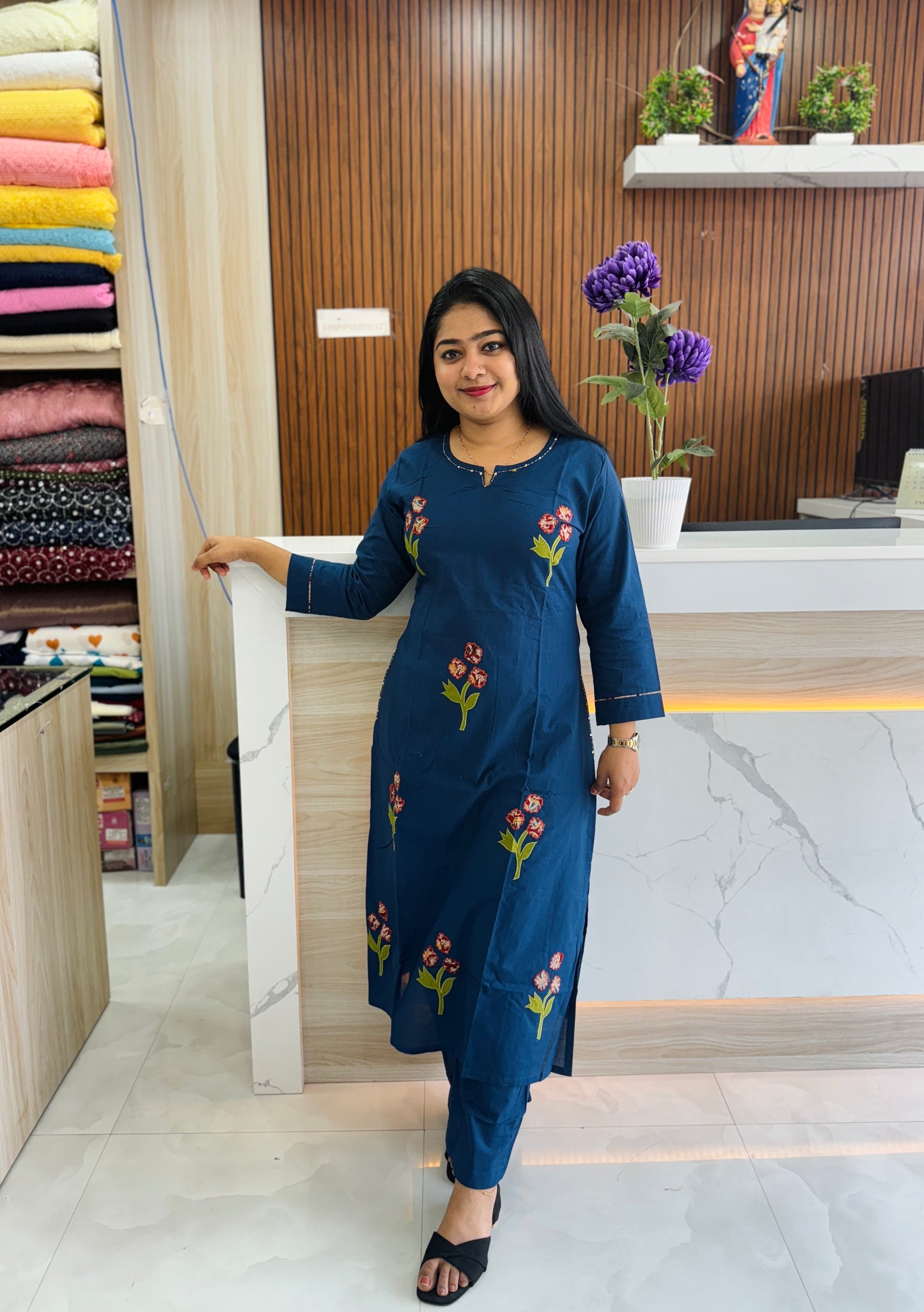 Bright & Beautiful Blue A-Line Embroidered Kurti A1667