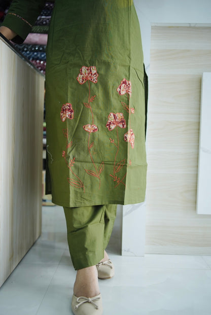 Olive green cotton cord set A1731