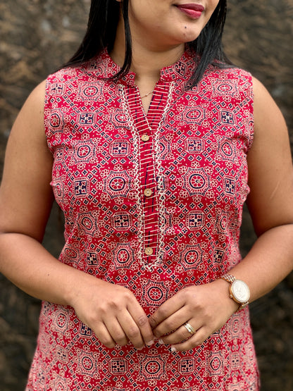 Elegant Red Ajrakh Co-ord set : A 1477
