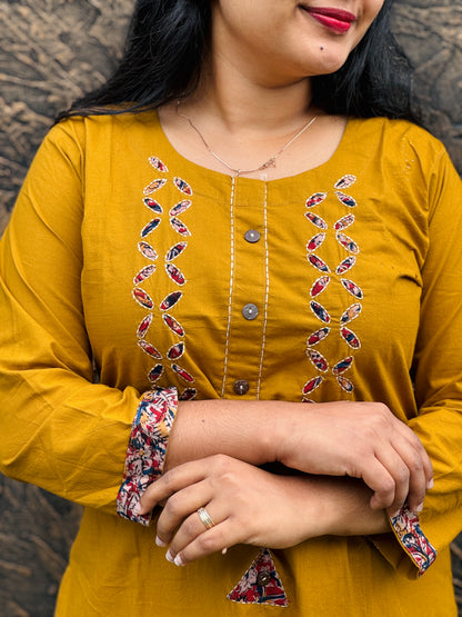 Kalankari Cotton Set 💙💛- A1412