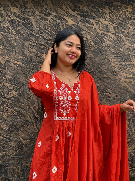 Brick Red Three-Piece Set Made from pure cotton - A1435
